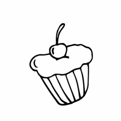 Cupcake. Muffin. Single vector doodle illustrations. Hand drawing
