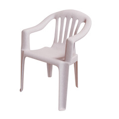 White plastic chair on white background. 3d rendering. Simple and cheap chair.