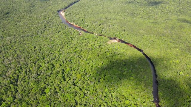 Aerial view of tropical river in Canaima national park Venezuela