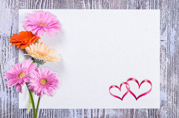 Valentines day banner with gerbera flowers