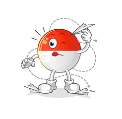 indonesian flag with paper plane character. cartoon mascot vector