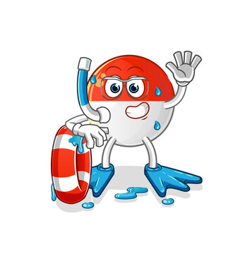 indonesian flag swimmer with buoy mascot. cartoon vector