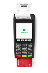 Realistic POS terminal payment machine paper receipt vector illustration online cashless checkout