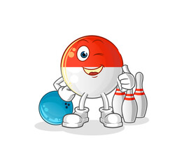 indonesian flag play bowling illustration. character vector