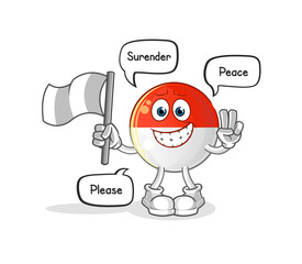 indonesian flag hold surrender flag mascot. cartoon vector