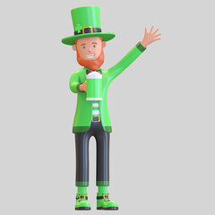 man with beard leprechaun holding glass of beer character st Patrick's Day symbol 3d render illustration