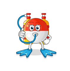 Obraz premium indonesian flag diver cartoon. cartoon mascot vector