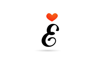 handwritten E alphabet letter icon logo design. Creative template for business with love heart