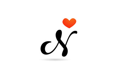 handwritten N alphabet letter icon logo design. Creative template for business with love heart