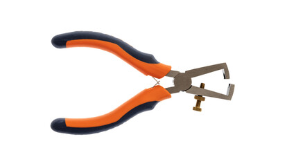 Obraz premium Wire stripping pliers isolated on white, rubber handle new work tool, design element.