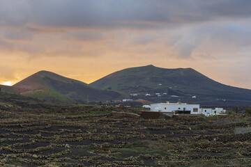 volcanoes in the evening Lanzarote Canary islands