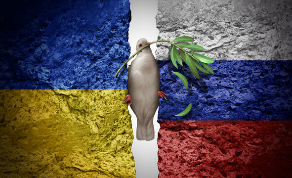 Russia and Ukraine peace crisis as a geopolitical conflict clash between the Ukrainian and Russian nation as a European security concept due to political dispute and finding a diplomatic agreement