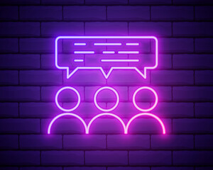 dialogue of people icon. Elements of interview in neon style icons. Simple icon for websites, web design, mobile app, info graphics isolated on brick wall