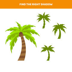 Find the right shadow for cartoon palm. Educational game for kids.