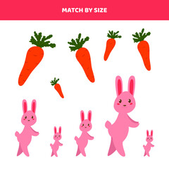 Match by size for cartoon hares and carrots. Educational game for kids.