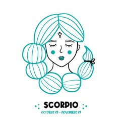 Scorpio sign girl conceptual doodle, sketch illustration for astrology, horoscope, zodiac signs design.