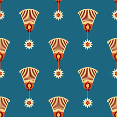 Seamless pattern vector illustration of the Egyptian ancient ornament with a lotus flower, leaves, papyrus, palm tree. Egyptian culture element For wallpaper, wrapping, paper, fabric, background
