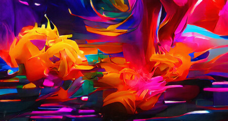 Abstract art interior decor design wall print. Canvas abstract psychedelic crazy modern painting. Drawing digital texture background pattern. Faded colors and vibrant design. Web banner, poster, card