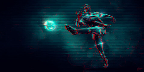 football soccer player man in action isolated blue background. Vector illustration © Yevheniia
