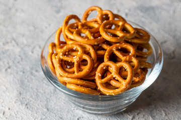 Mini crispy pretzels, food concept photo.