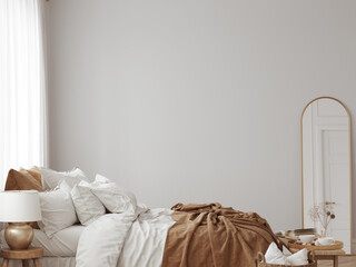 Eco Friendly interior style. Bedroom room. Wall mockup. Wall art. 3d rendering, 3d illustration © Yuri-U