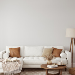 Eco Friendly interior style. living room. Wall mockup. Wall art. 3d rendering, 3d illustration - 481903142