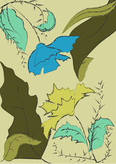 two flowers and leaves on a plain background