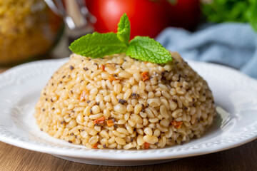 Bulgur pilaf with chia seeds (Turkish name; chia tohumlu bulgur pilavi)