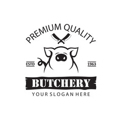 label of farm animal pig for butchery isolated on white background