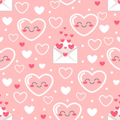 Vector seamless pattern with cute pink hearts