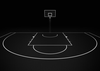 Basketball court - black and white - obrazy, fototapety, plakaty