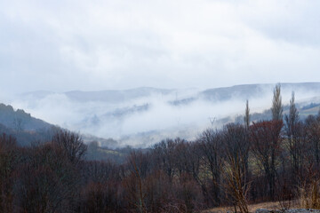 Panoramic view of Volovets city, Carpathian mountains, Ukraine