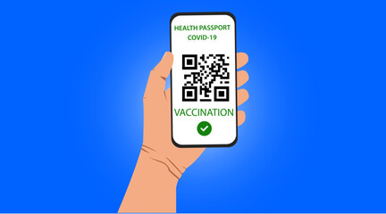 Health passport on mobile phone for traveling during the COVID-19 pandemic. Vaccine immunity on the screen of your smartphone. corona virus vaccination concept. Vector design Eps10.