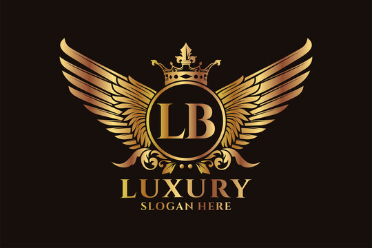Luxury royal wing Letter LB crest Gold color Logo vector, Victory logo, crest logo, wing logo, vector logo template.