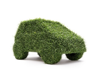 Green grass covered passenger car on white