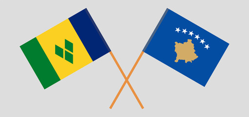 Crossed flags of Saint Vincent and the Grenadines and Kosovo. Official colors. Correct proportion