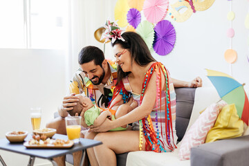 Brazilian Carnival. Family celebrating carnival at home