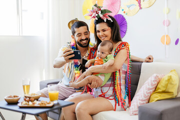 Brazilian Carnival. Family celebrating carnival at home