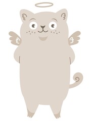 Cute vector cupid cat. Kitten with wings and halo. Cute baby illustration