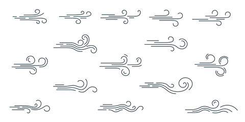 Big set of doodle wind, weather, environment. Vector set of air icons. - obrazy, fototapety, plakaty