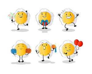 sunny side up celebration set character. cartoon mascot vector