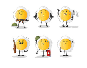 sunny side up troops character. cartoon mascot vector