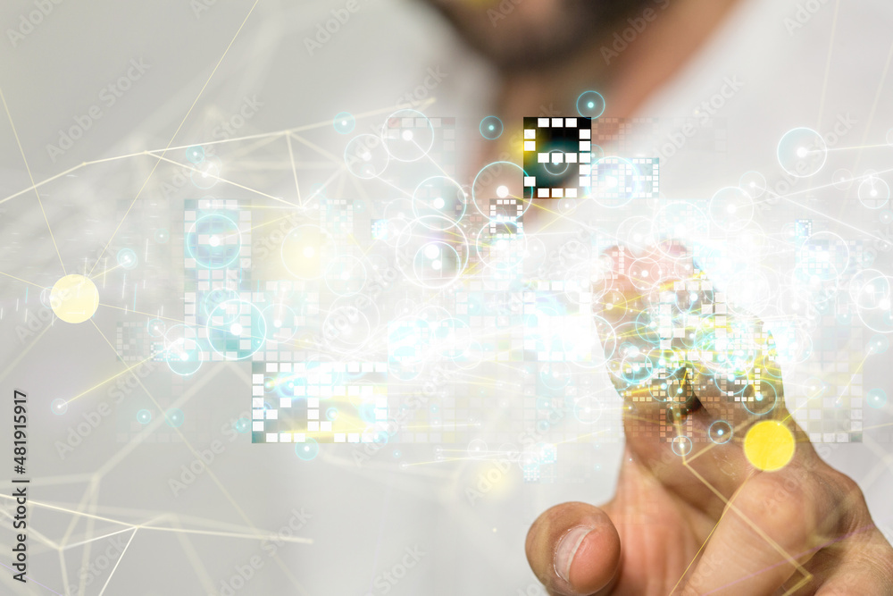 Poster neural network 3d illustration. big data and cybersecurity