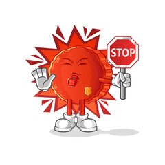 bottle cap holding stop sign. cartoon mascot vector