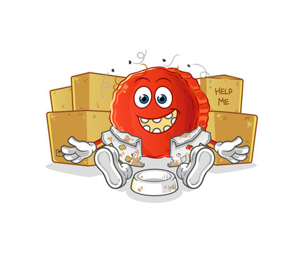 recommend clip art: bottle cap homeless character. cartoon mascot vector
