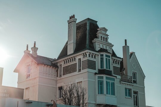 Dunkirk, France 20-01-2022: old houses in front of the beach in dunkirk