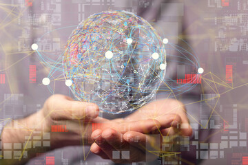 Global network. Blockchain. 3D illustration. Neural networks and artificial intelligence. Abstract