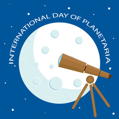 International planetarium day telescope, vector art illustration.