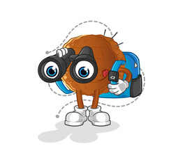 burger meat with binoculars character. cartoon mascot vector