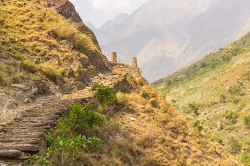 Fototapeta na wymiar Mountain path in the form of stairs in the Manaslu region